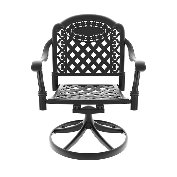 7-Piece All-Weather Cast Aluminum Dining Set, Include 6 Swivel Chairs and Rectangular Table With Black Frame Default -DTYStore