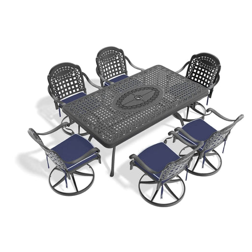 7-Piece All-Weather Cast Aluminum Dining Set, Include 6 Swivel Chairs and Rectangular Table With Black Frame Default -DTYStore