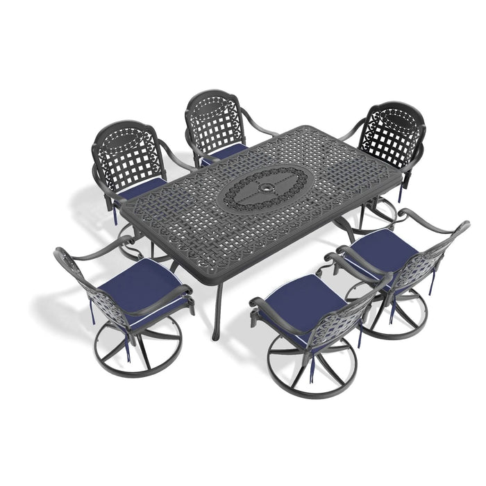 7-Piece All-Weather Cast Aluminum Dining Set, Include 6 Swivel Chairs and Rectangular Table With Black Frame Default -DTYStore