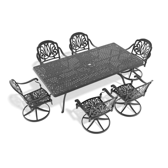 7-Piece All-Weather Cast Aluminum Dining Set, Include 6 Swivel Chairs and Rectangular Table With Black Frame Default -DTYStore