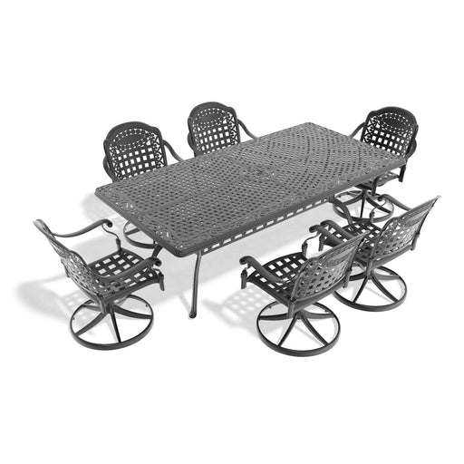 7-Piece All-Weather Cast Aluminum Dining Set, Include 6 Swivel Chairs and Rectangular Table With Black Frame Default -DTYStore