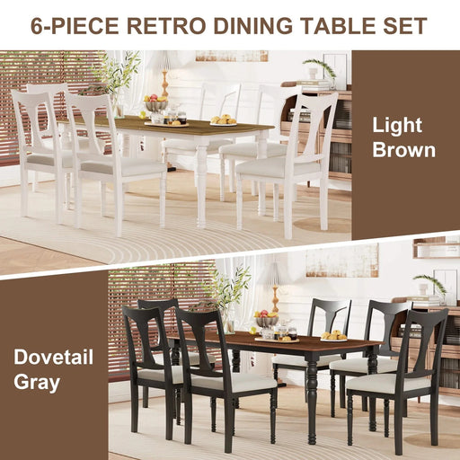 7-Piece Dining Table Set, 60inch to 78inch Extendable Wood Dining Table with Removable Leaf, Kitchen Table Set with 6 Upholstered Side Chair, Dining Table Set for 6 Default -DTYStore