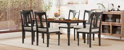 7-Piece Dining Table Set, 60inch to 78inch Extendable Wood Dining Table with Removable Leaf, Kitchen Table Set with 6 Upholstered Side Chair, Dining Table Set for 6 Default -DTYStore