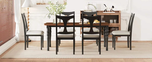 7-Piece Dining Table Set, 60inch to 78inch Extendable Wood Dining Table with Removable Leaf, Kitchen Table Set with 6 Upholstered Side Chair, Dining Table Set for 6 Default -DTYStore