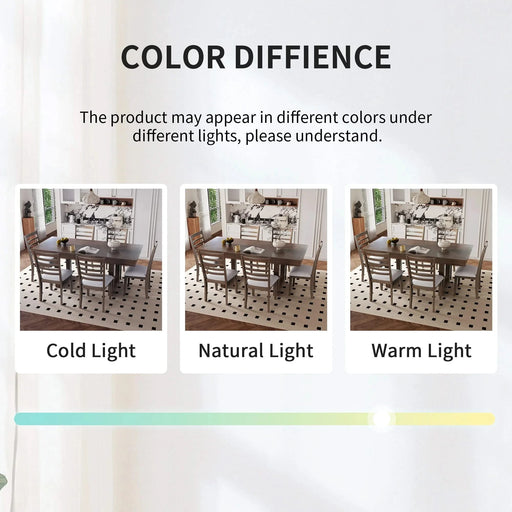 7-Piece Farmhouse Extendable Dining Table Set, 78 in Rustic Wood Table with 18 in Removable Leaf and 6 Upholstered Chairs for Dining Room Default -DTYStore