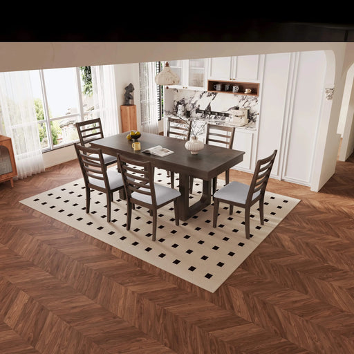 7-Piece Farmhouse Extendable Dining Table Set, 78 in Rustic Wood Table with 18 in Removable Leaf and 6 Upholstered Chairs for Dining Room Default -DTYStore