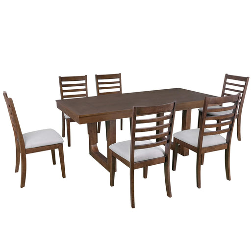 7-Piece Farmhouse Extendable Dining Table Set, 78 in Rustic Wood Table with 18 in Removable Leaf and 6 Upholstered Chairs for Dining Room Default -DTYStore