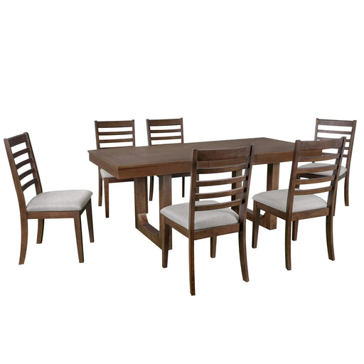 7-Piece Farmhouse Extendable Dining Table Set, 78 in Rustic Wood Table with 18 in Removable Leaf and 6 Upholstered Chairs for Dining Room Default -DTYStore