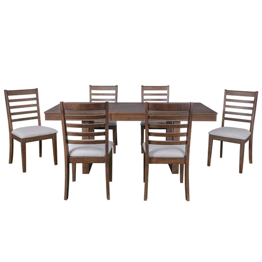 7-Piece Farmhouse Extendable Dining Table Set, 78 in Rustic Wood Table with 18 in Removable Leaf and 6 Upholstered Chairs for Dining Room Default -DTYStore