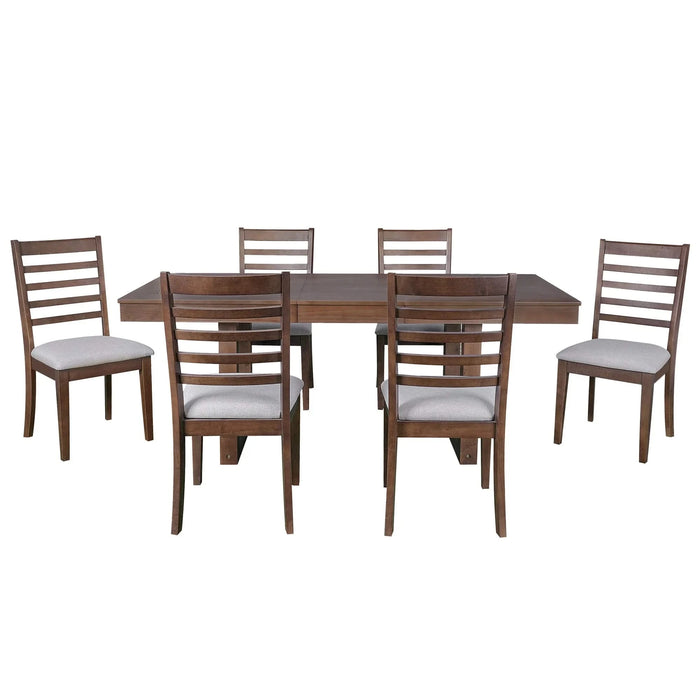 7-Piece Farmhouse Extendable Dining Table Set, 78 in Rustic Wood Table with 18 in Removable Leaf and 6 Upholstered Chairs for Dining Room Default -DTYStore