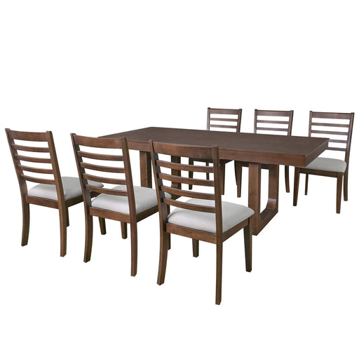 7-Piece Farmhouse Extendable Dining Table Set, 78 in Rustic Wood Table with 18 in Removable Leaf and 6 Upholstered Chairs for Dining Room Default -DTYStore