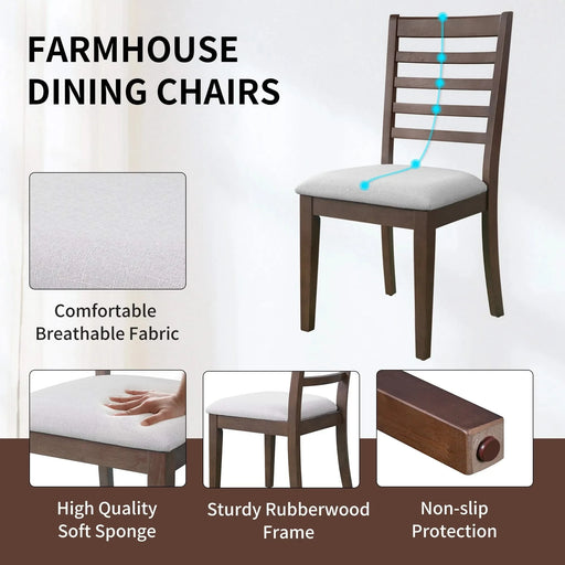 7-Piece Farmhouse Extendable Dining Table Set, 78 in Rustic Wood Table with 18 in Removable Leaf and 6 Upholstered Chairs for Dining Room Default -DTYStore