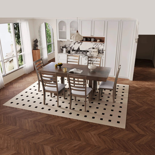 7-Piece Farmhouse Extendable Dining Table Set, 78 in Rustic Wood Table with 18 in Removable Leaf and 6 Upholstered Chairs for Dining Room Default -DTYStore