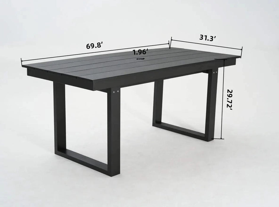 7-Piece HDPE Outdoor Dining Set for 6 – Weather-Resistant Patio Table with Umbrella Hole and 6 Armless Chairs, Durable Garden Furniture for Backyard, Lawn, Deck, or Poolside (Black) Default -DTYStore