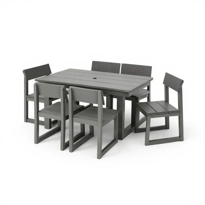 7-Piece HDPE Outdoor Dining Set for 6 – Weather-Resistant Patio Table with Umbrella Hole and 6 Armless Chairs, Durable Garden Furniture for Backyard, Lawn, Deck, or Poolside (Gray) Default -DTYStore