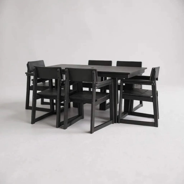 7-Piece HDPE Outdoor Dining Set for 6 – Weather-Resistant Patio Table with Umbrella Hole and 6 Armrest Chairs, Durable Garden Furniture for Backyard, Lawn, Deck, or Poolside (Black) Default -DTYStore