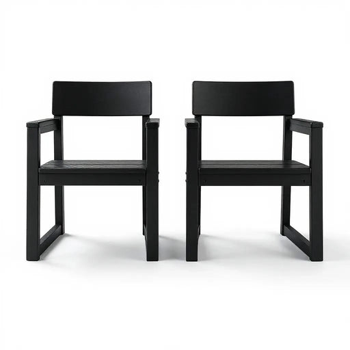 7-Piece HDPE Outdoor Dining Set for 6 – Weather-Resistant Patio Table with Umbrella Hole and 6 Armrest Chairs, Durable Garden Furniture for Backyard, Lawn, Deck, or Poolside (Black) Default -DTYStore