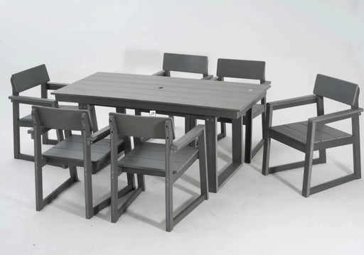 7-Piece HDPE Outdoor Dining Set for 6 – Weather-Resistant Patio Table with Umbrella Hole and 6 Armrest Chairs, Durable Garden Furniture for Backyard, Lawn, Deck, or Poolside (Grey) Default -DTYStore