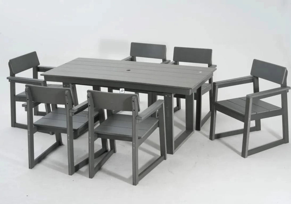 7-Piece HDPE Outdoor Dining Set for 6 – Weather-Resistant Patio Table with Umbrella Hole and 6 Armrest Chairs, Durable Garden Furniture for Backyard, Lawn, Deck, or Poolside (Grey) Default -DTYStore