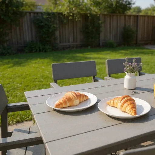 7-Piece HDPE Outdoor Dining Set for 6 – Weather-Resistant Patio Table with Umbrella Hole and 6 Armrest Chairs, Durable Garden Furniture for Backyard, Lawn, Deck, or Poolside (Grey) Default -DTYStore