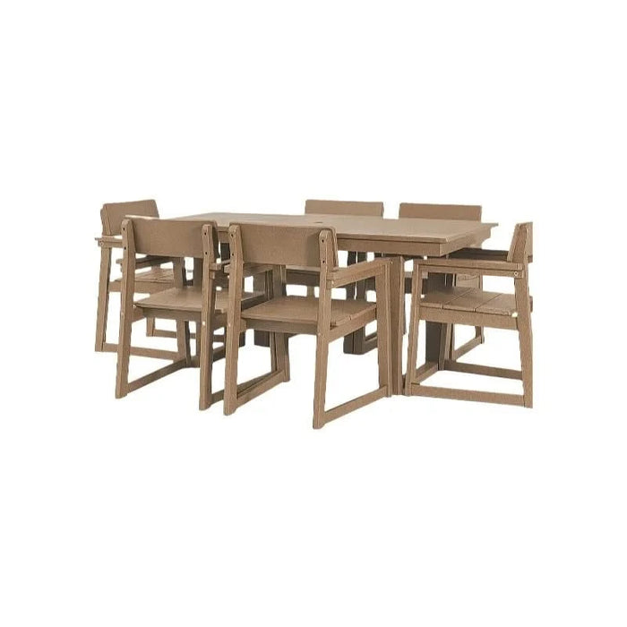 7-Piece HDPE Outdoor Dining Set for 6 – Weather-Resistant Patio Table with Umbrella Hole and 6 Armrest Chairs, Durable Garden Furniture for Backyard, Lawn, Deck, or Poolside (wood) Default -DTYStore