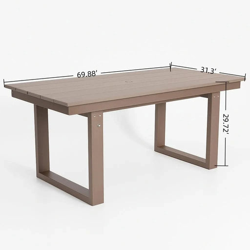 7-Piece HDPE Outdoor Dining Set for 6 – Weather-Resistant Patio Table with Umbrella Hole and 6 Armrest Chairs, Durable Garden Furniture for Backyard, Lawn, Deck, or Poolside (wood) Default -DTYStore