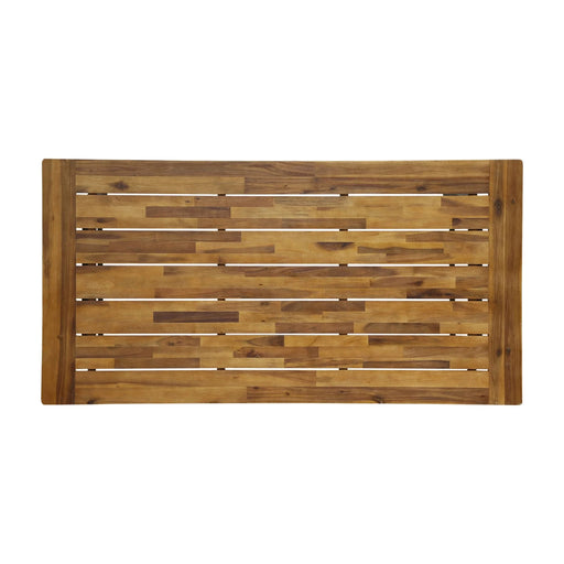 7-Piece Outdoor Modern Dining Set with Stackable Chairs, Black and Teak Finish, Acacia Wood and Metal Default -DTYStore