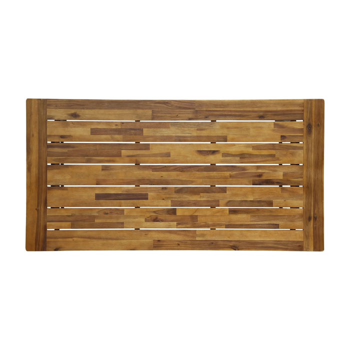 7-Piece Outdoor Modern Dining Set with Stackable Chairs, Black and Teak Finish, Acacia Wood and Metal Default -DTYStore