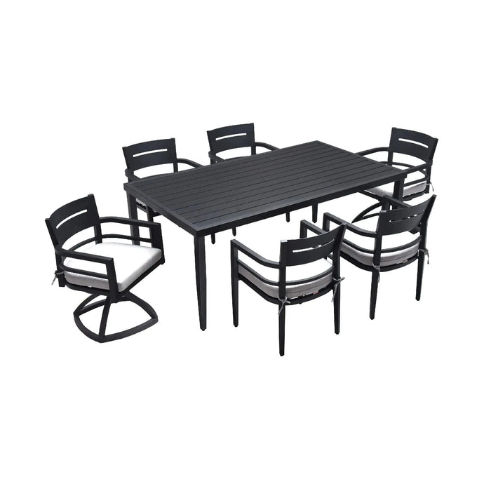7-Piece Outdoor Patio Aluminum Furniture, Modern Dining Set, including 4 Dining Chairs & 2 Swivel Rockers Sunbrella Fabric Cushioned and Rectangle Dining Table with Umbrella Hole, Ember Black Default -DTYStore