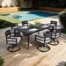 7-Piece Outdoor Patio Aluminum Furniture, Modern Dining Set, including 6 Swivel Rockers Sunbrella Fabric Cushioned and Rectangle Dining Table with Umbrella Hole, Ember Black Default -DTYStore