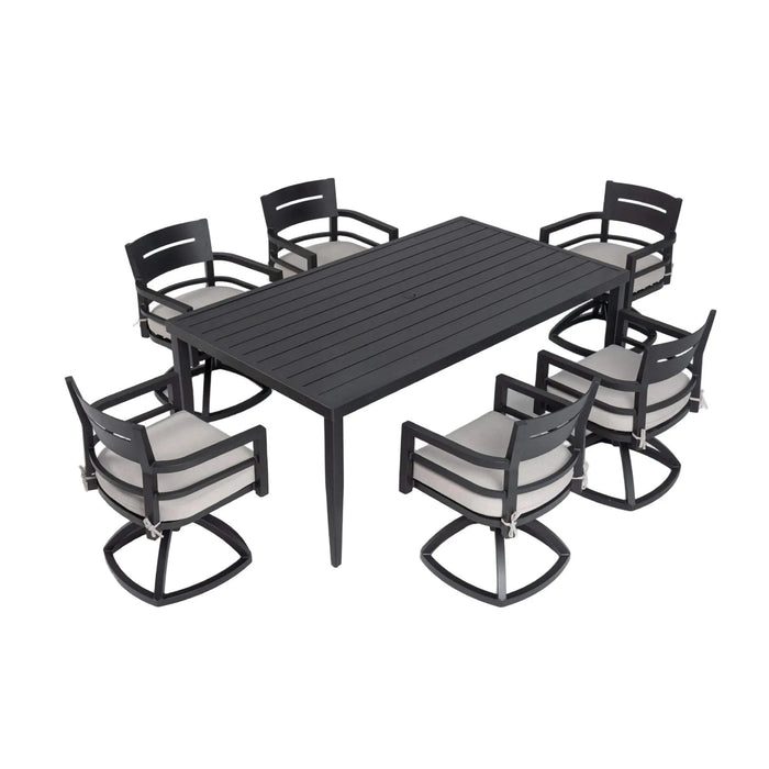 7-Piece Outdoor Patio Aluminum Furniture, Modern Dining Set, including 6 Swivel Rockers Sunbrella Fabric Cushioned and Rectangle Dining Table with Umbrella Hole, Ember Black Default -DTYStore