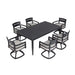 7-Piece Outdoor Patio Aluminum Furniture, Modern Dining Set, including 6 Swivel Rockers Sunbrella Fabric Cushioned and Rectangle Dining Table with Umbrella Hole, Ember Black Default -DTYStore