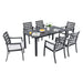 7-Piece Outdoor Patio Dining Set, a Rectangular Table and Six Stationary Dining Chairs, Cast Aluminum, Rust-Free, Textured Ember Black Finish, Sunbrella Cushions, Weather-Resistant for Garden Default -DTYStore