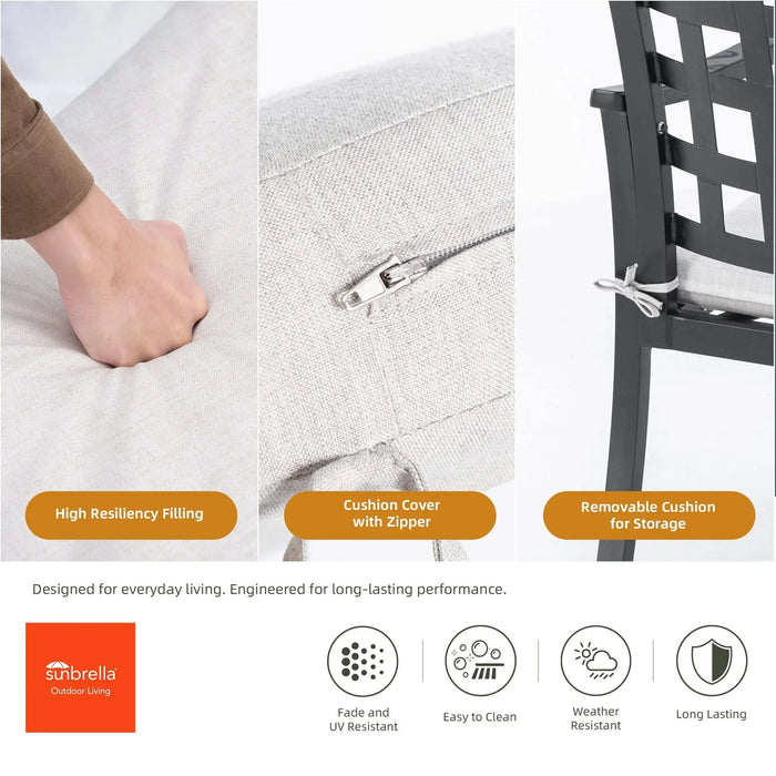 7-Piece Outdoor Patio Dining Set, a Rectangular Table and Six Stationary Dining Chairs, Cast Aluminum, Rust-Free, Textured Ember Black Finish, Sunbrella Cushions, Weather-Resistant for Garden Default -DTYStore