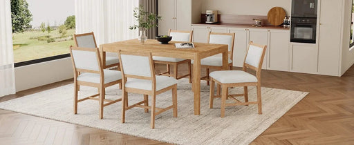 7-Piece Retro Dining Table Set for 6, 1 Rectangular Wood Dining Table Set for 6 with Upholstered Chairs for Dining Room and Kitchen (Natural) Default -DTYStore