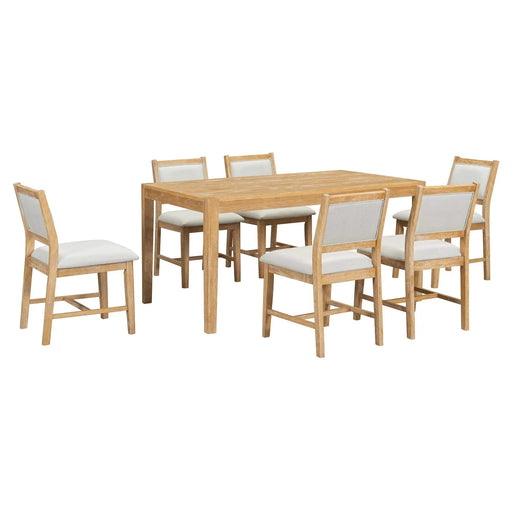 7-Piece Retro Dining Table Set for 6, 1 Rectangular Wood Dining Table Set for 6 with Upholstered Chairs for Dining Room and Kitchen (Natural) Default -DTYStore