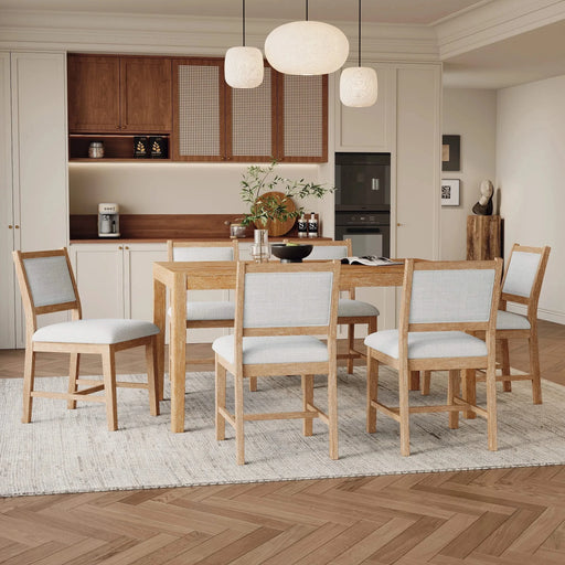 7-Piece Retro Dining Table Set for 6, 1 Rectangular Wood Dining Table Set for 6 with Upholstered Chairs for Dining Room and Kitchen (Natural) Default -DTYStore