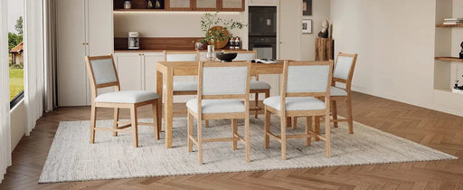 7-Piece Retro Dining Table Set for 6, 1 Rectangular Wood Dining Table Set for 6 with Upholstered Chairs for Dining Room and Kitchen (Natural) Default -DTYStore