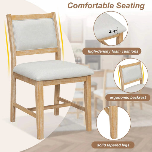 7-Piece Retro Dining Table Set for 6, 1 Rectangular Wood Dining Table Set for 6 with Upholstered Chairs for Dining Room and Kitchen (Natural) Default -DTYStore