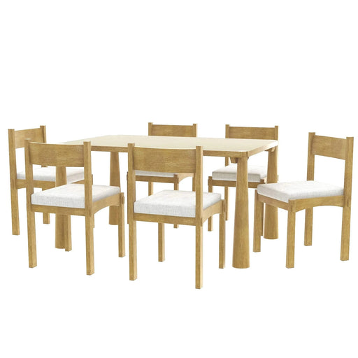 7-Piece Retro Dining Table Set for 6, Wood Dining Table Set for 6 with Upholstered Chairs for kitchen & Dining Room (Natural Wood Wash) Default -DTYStore