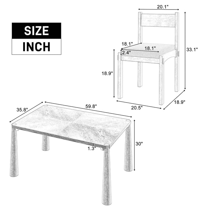 7-Piece Retro Dining Table Set for 6, Wood Dining Table Set for 6 with Upholstered Chairs for kitchen & Dining Room (Natural Wood Wash) Default -DTYStore