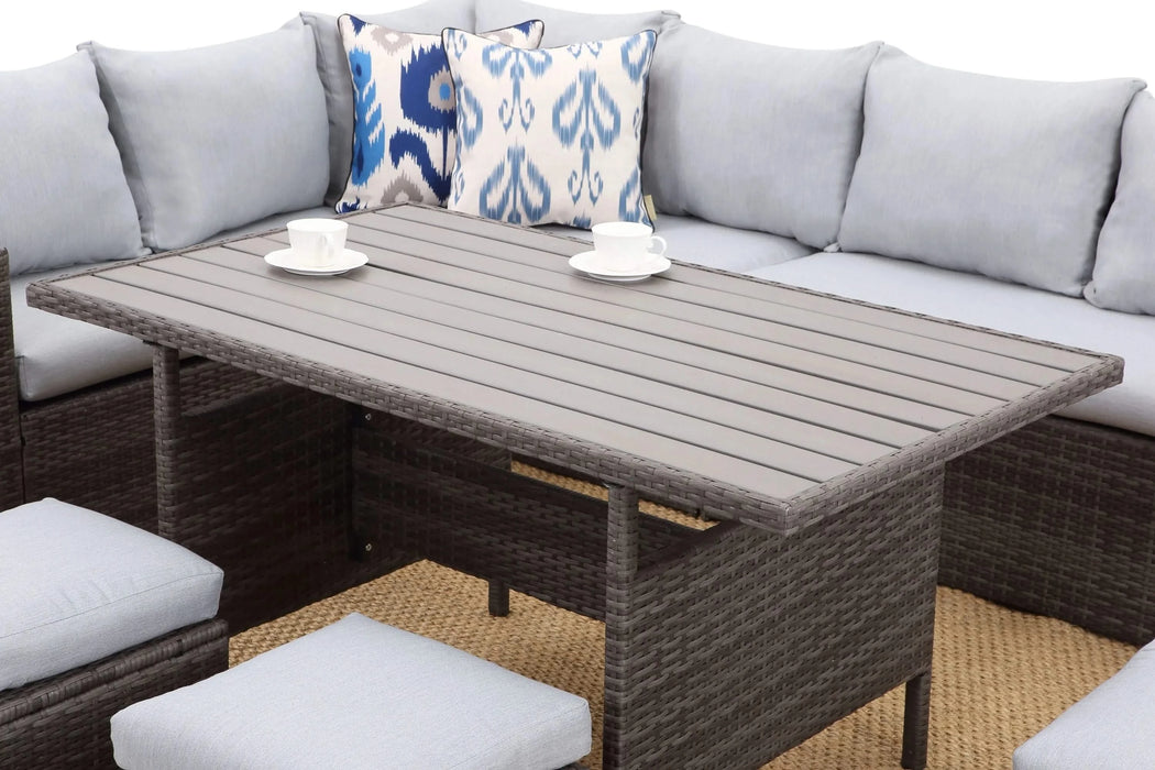7-Pieces PE Rattan Wicker Patio Dining Sectional Cusions Sofa Set with Grey cushions Default -DTYStore