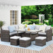 7-Pieces PE Rattan Wicker Patio Dining Sectional Cusions Sofa Set with Grey cushions Default -DTYStore