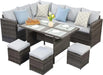 7-Pieces PE Rattan Wicker Patio Dining Sectional Cusions Sofa Set with Grey cushions Default -DTYStore