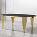 70.08 in. Oval Dining Table with Black Glass Top and Gold Stainless Steel Base, for 6 Seats Default -DTYStore