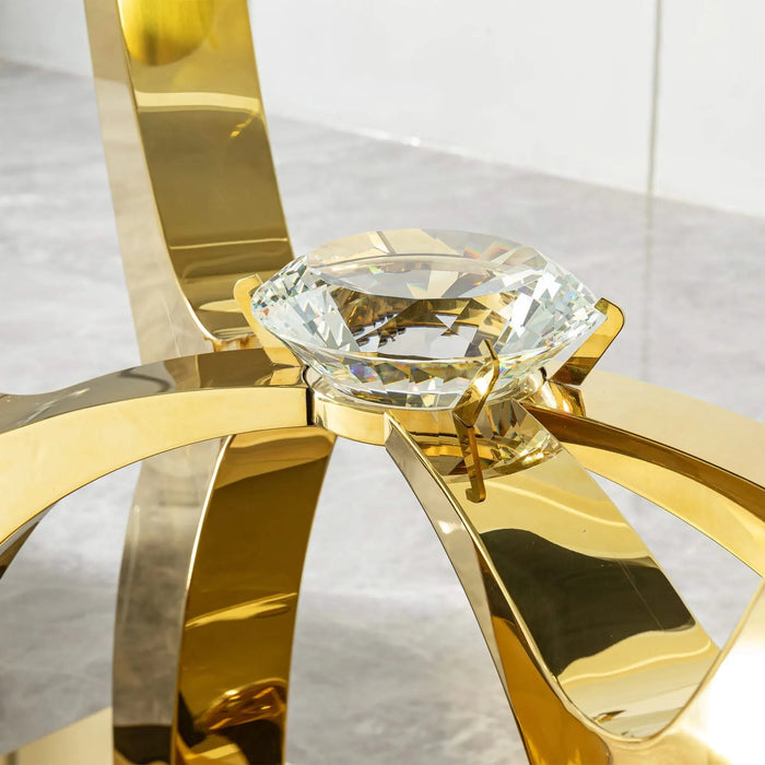 70.08 in. Tempered Clear Glass Rectangular Dining Table with Gold Stainless Steel Base, 0.47 in. Thickness Default -DTYStore