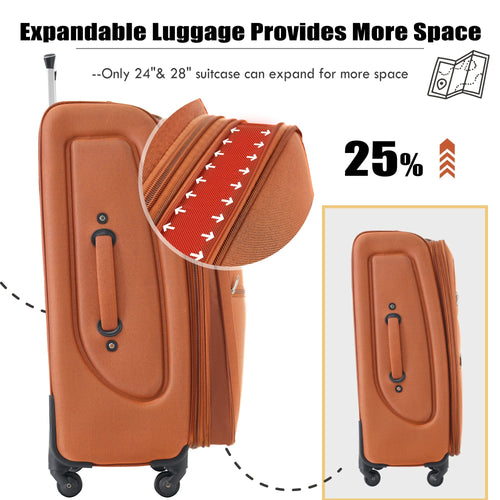 Softside Luggage Expandable 3 Piece Set Suitcase with Duffel Bag Upright Spinner Softshell Lightweight Luggage Travel Set - Image 27