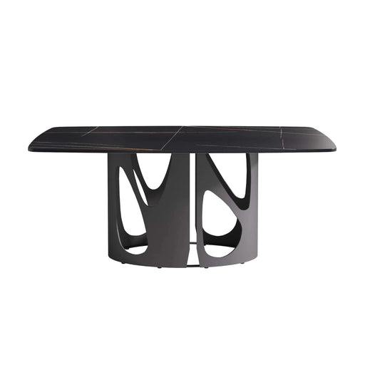 70.86 'Modern Artificial Stone Curved Black Panel Black Iron Metal Legs-Can Accommodate 6-8 People Default -DTYStore