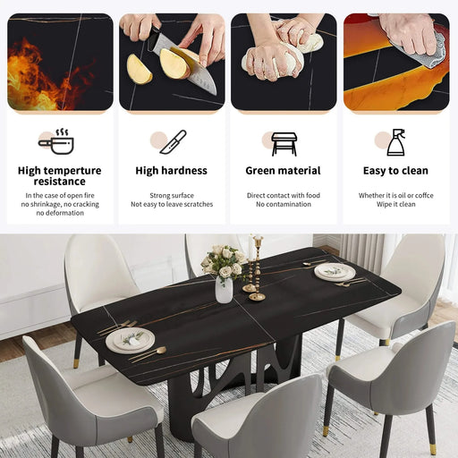 70.86 'Modern Artificial Stone Curved Black Panel Black Iron Metal Legs-Can Accommodate 6-8 People Default -DTYStore