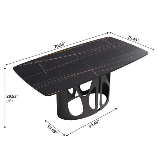 70.86 'Modern Artificial Stone Curved Black Panel Black Iron Metal Legs-Can Accommodate 6-8 People Default -DTYStore